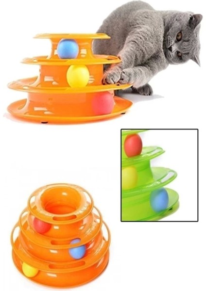Renkli 3 Katlı Kedi Oyuncağı, Eğlenceli ve Çok Katlı Tasarım