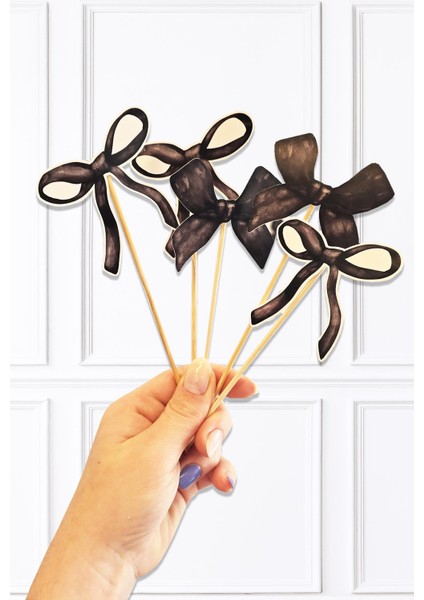 Siyah Fiyonklar Kürdan Süsleri Cupcake Süsleri Lüks Büyük Boy 10LU Paket