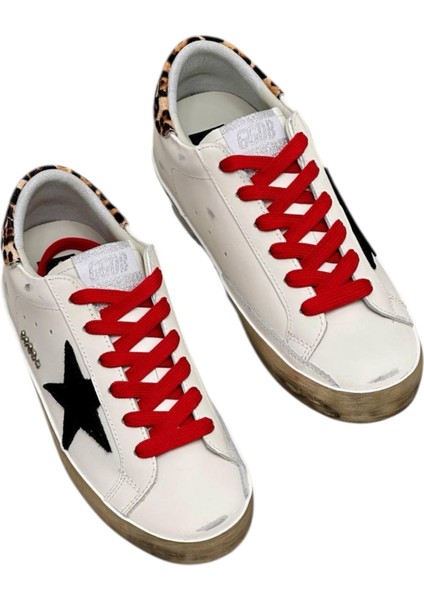 Golden Goose Super-Star Sneakers With Leopard-Print Heel Tab And Red Laces - Kadın Ayakkabı fiyatları