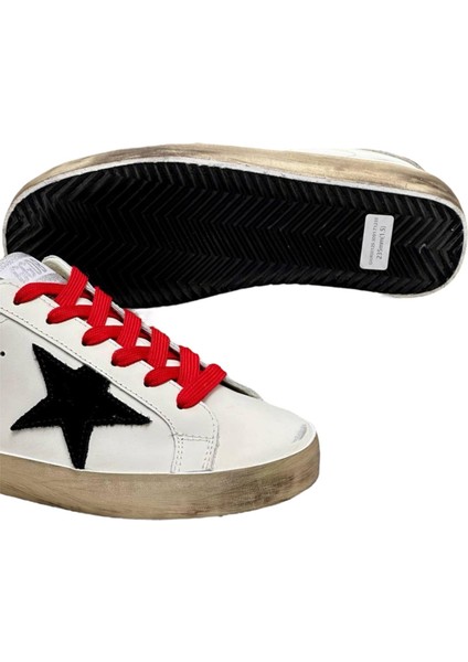 Golden Goose Super-Star Sneakers With Leopard-Print Heel Tab And Red Laces - Kadın Ayakkabı fırsatları