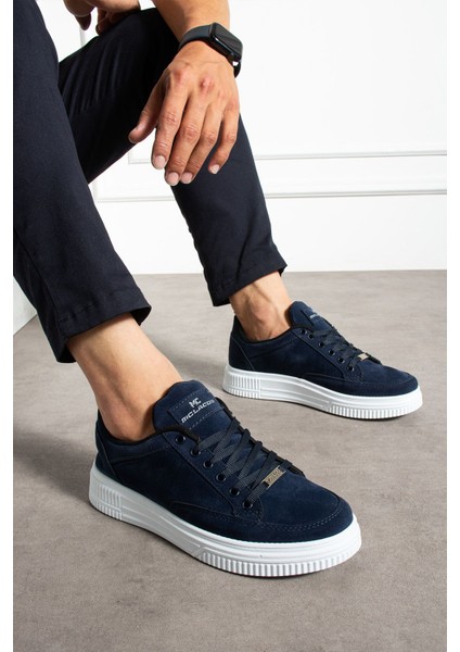 Erkek Sneaker Günlük Spor Ayakkabı Yüksek Taban Lacivert Beyaz - Rahat Tasarım Q5