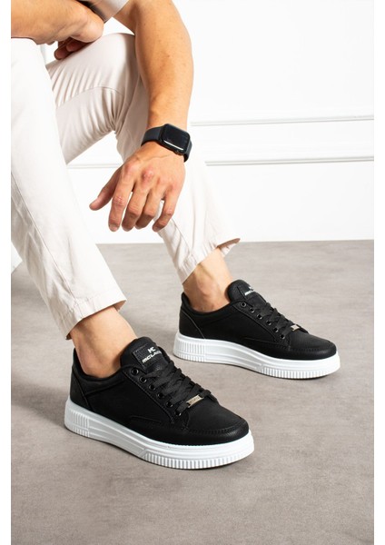 Erkek Sneaker Günlük Spor Ayakkabı Yüksek Taban Siyah Beyaz - Rahat Tasarım X5