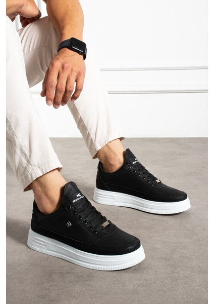 Erkek Sneaker Günlük Spor Ayakkabı Yüksek Taban Siyah Beyaz- Rahat Tasarım X7