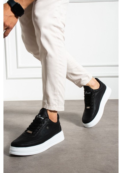 Erkek Sneaker Günlük Spor Ayakkabı Yüksek Taban Siyah Beyaz- Rahat Tasarım X7