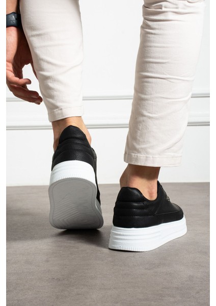 Erkek Sneaker Günlük Spor Ayakkabı Yüksek Taban Siyah Beyaz- Rahat Tasarım X7