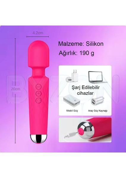 Şarjlı 20 Modlu Su Geçirmez Titreşimli Dildo - Vibratör - Masaj Aleti (Güçlendirilmiş Motor)