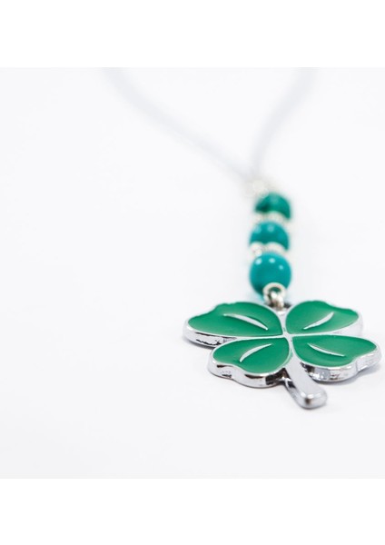 Turkuaz Doğal Taşlı Dört Yapraklı Şans Yoncası Araba Dikiz Ayna Süsü, Yeni Araba Hediyesi