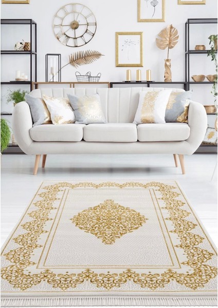 Efsun Modern Salon ve Oturma Odası Halısı - Krem Gold