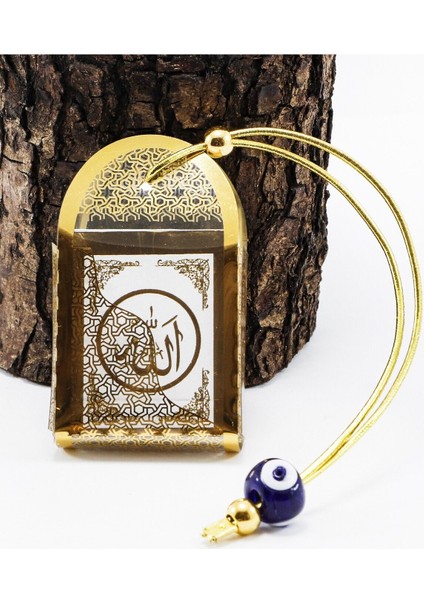 El Yapımı Cam Nazar Boncuklu Korunaklı Kaplı Mini Kur' An-I Kerim Araba Dikiz Ayna Süsü