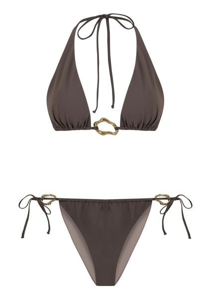 Aksesuarlı Vizon Üçgen Bikini Takım