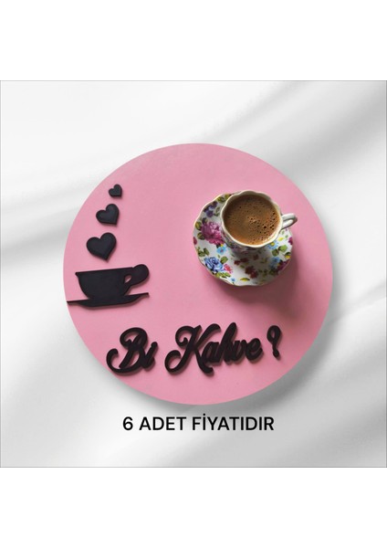 Ahşap Boyalı-Vernikli 'bi Kahve' Yazılı Kahve Sunumluk ( 6 Adet )