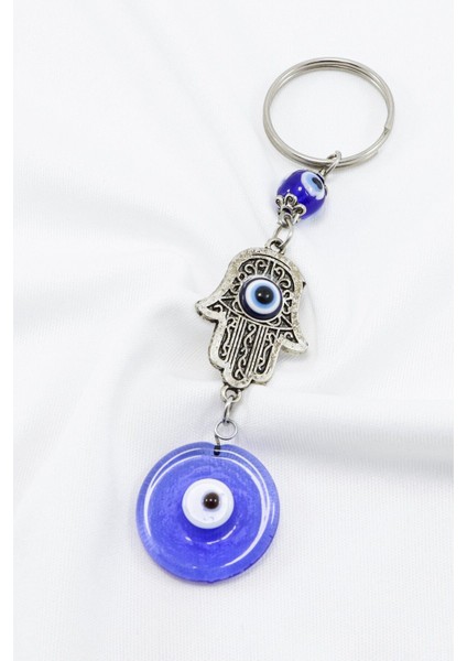 El Yapımı Cam Nazar Boncuklu Hamse Eli Anahtarlık, Hediyelik Nazar Boncuklu Çanta Süsü
