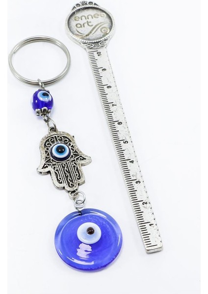 El Yapımı Cam Nazar Boncuklu Hamse Eli Anahtarlık, Hediyelik Nazar Boncuklu Çanta Süsü