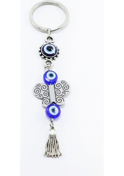 Çerçeveli Nazar Püsküllü Kelebek Anahtarlık, Hediyelik Nazar Boncuklu Çanta Süsü modelleri