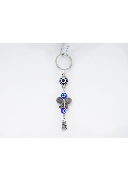 Çerçeveli Nazar Püsküllü Kelebek Anahtarlık, Hediyelik Nazar Boncuklu Çanta Süsü indirimleri