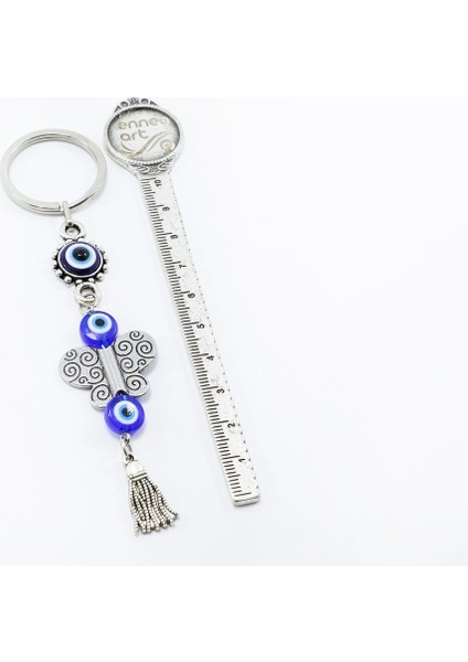 Çerçeveli Nazar Püsküllü Kelebek Anahtarlık, Hediyelik Nazar Boncuklu Çanta Süsü
