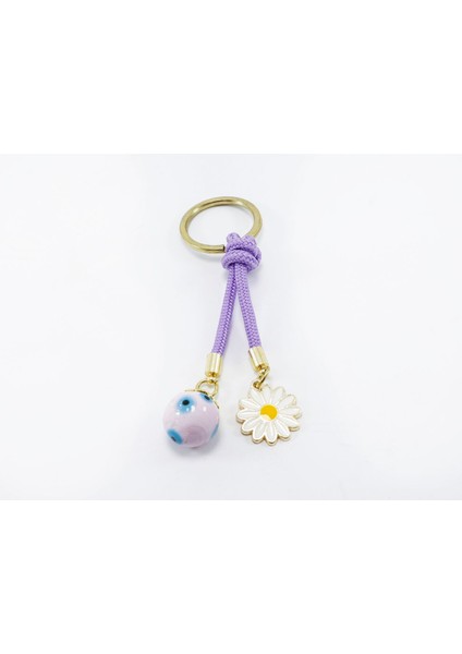 Mor Cam Nazar Boncuklu Papatyalı Anahtarlık, Hediyelik Cam Boncuklu Çanta Süsü fiyatları