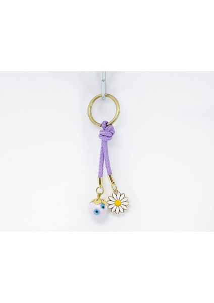Mor Cam Nazar Boncuklu Papatyalı Anahtarlık, Hediyelik Cam Boncuklu Çanta Süsü modelleri