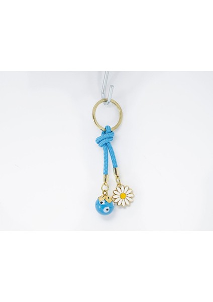 Mavi Cam Nazar Boncuklu Papatyalı Anahtarlık, Hediyelik Cam Boncuklu Çanta Süsü modelleri