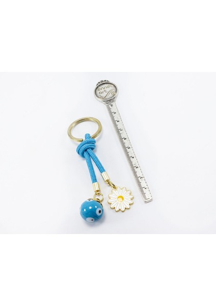 Mavi Cam Nazar Boncuklu Papatyalı Anahtarlık, Hediyelik Cam Boncuklu Çanta Süsü fırsatları