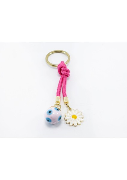 Pembe Cam Nazar Boncuklu Papatyalı Anahtarlık, Hediyelik Cam Boncuklu Çanta Süsü fiyatları