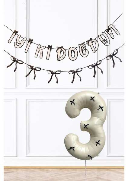 Siyah Fiyonk Konsept Banner ve Yaş Balonlu Doğum Günü Balon Seti