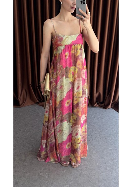 Baskılı Ince Askılı Renkli Elbise modelleri