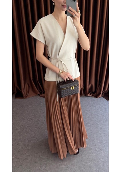 Bel Detaylı Pilili Uzun Elbise modelleri