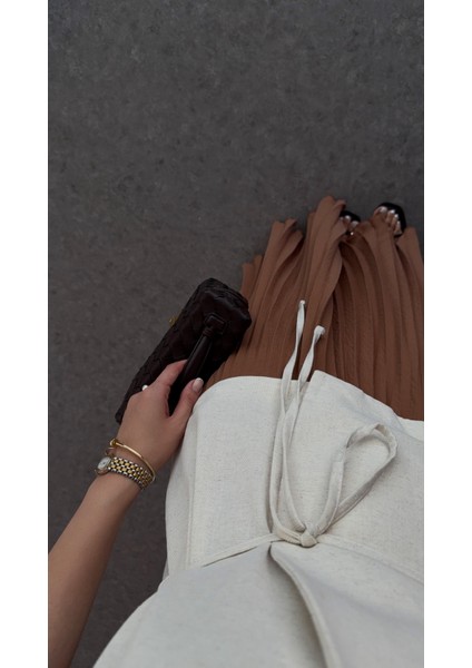 Bel Detaylı Pilili Uzun Elbise indirimleri