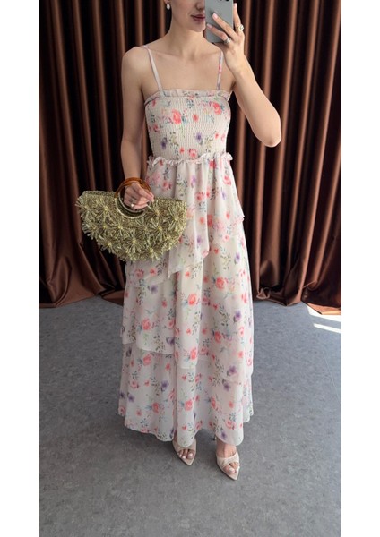 Şifon Katlı Dijital Elbise modelleri