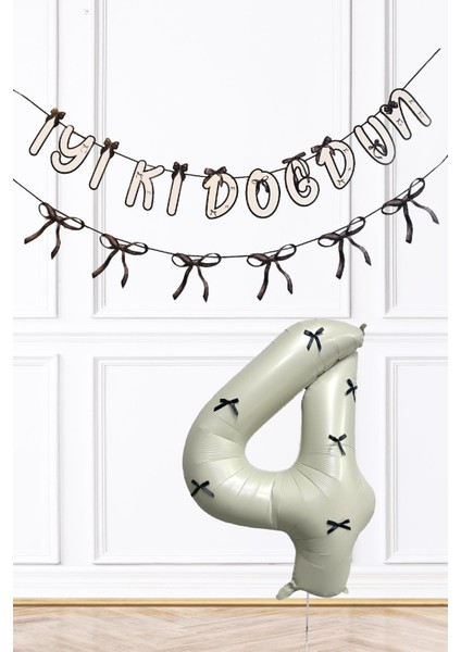 Siyah Fiyonk Konsept Banner ve Yaş Balonlu Doğum Günü Balon Seti