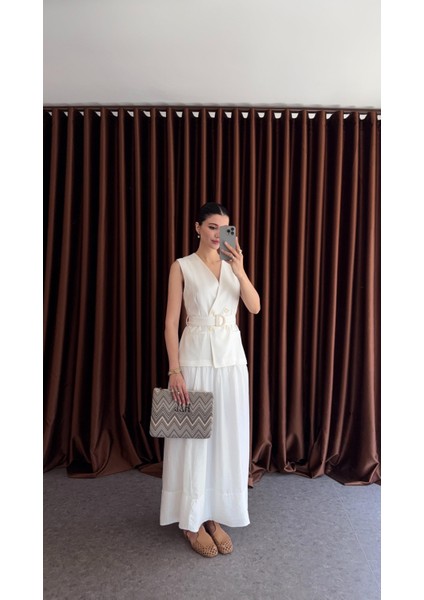 Beli Kemerli Yelekli Elbise