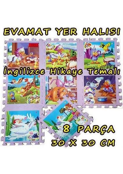 Eva Mat Puzzle Oyun Yer Sergisi 8 Parça Ingilizce Çirkin Ördek Yavrusu Hikayeli - 1 cm Kalınlık 30X30