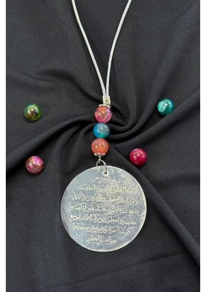 El Yapımı Akik Doğal Taşlı Lazer Kazıma Ayetel Kürsi Araba Dikiz Ayna Süsü