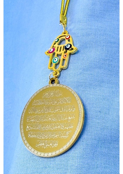 Altın Kaplama Renkli Nazarlı Fatıma Ana Eli Çift Taraflı Ayetel Kürsi, Felak Nas Ihlas Araba Süsü modelleri