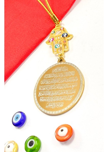 Altın Kaplama Renkli Nazarlı Fatıma Ana Eli Çift Taraflı Ayetel Kürsi, Felak Nas Ihlas Araba Süsü indirimleri