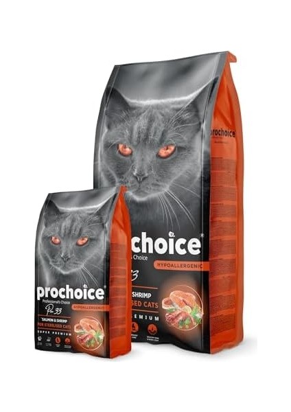 Prochoice Pro 33, Kısırlaştırılmış Kediler Için, Hipoalerjenik, Somon Balıklı ve Karidesli Kuru Mama, 2 kg