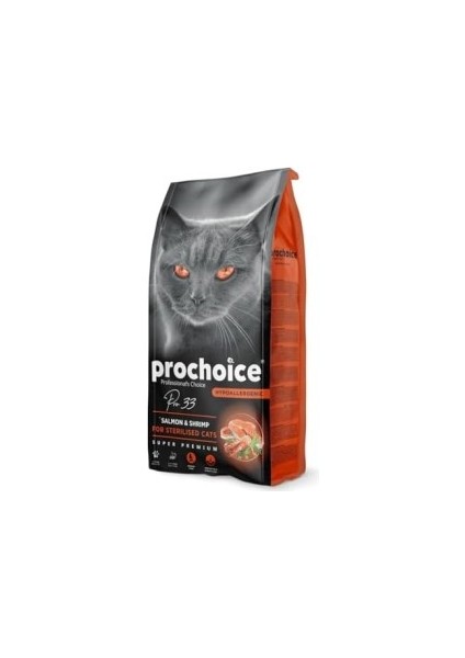 Prochoice Pro 33, Kısırlaştırılmış Kediler Için, Hipoalerjenik, Somon Balıklı ve Karidesli Kuru Mama, 2 kg