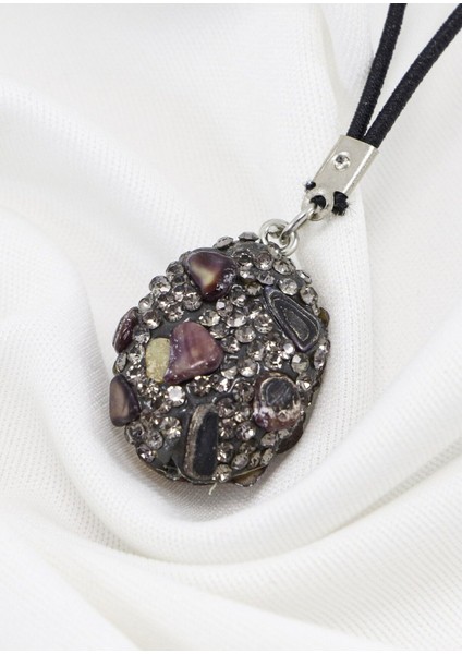 Siyah Parlak Taşlı Kahverengi Doğal Taşlı Araba Dikiz Ayna Süsü, Yeni Araba Hediyesi