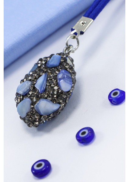 Açık Lacivert Parlak Doğal Taşlı Araba Dikiz Ayna Süsü, Yeni Araba Hediyesi