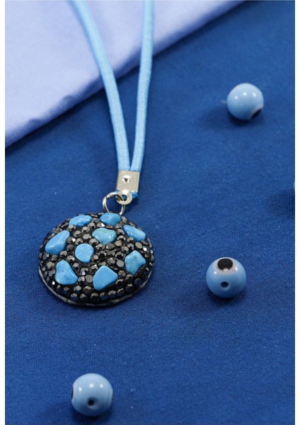 Parlak Turkuaz Doğal Taşlı Araba Dikiz Ayna Süsü, Yeni Araba Hediyesi