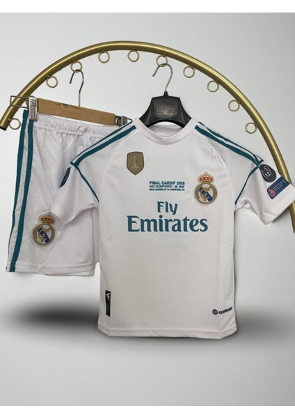 Çocuk Alt Üst Takım Forma (Real Madrid)(Sergio Ramos) Beyaz Renk 4lü Set 2017-18 Sezon