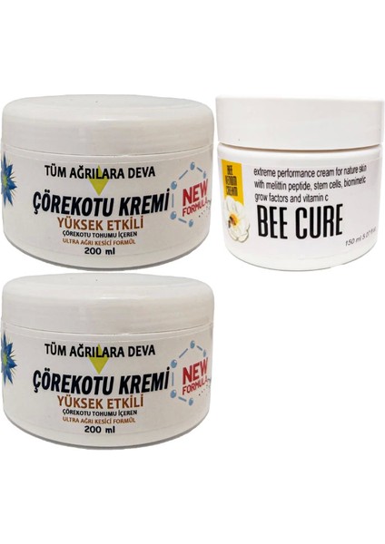 2 Adet Çörek Otu Kremi Xl Box Büyük Boy White Box 200 ml + Bee Cure Krem 150 ml / Diz Dirsek Iskelet Sırt Bel Kas Agrilarina Masaj Seti