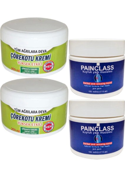 2 Adet Çörek Otu Kremi Büyük Xlboy 200 ml Green + 2 Adet 150 ml Kuyruk Yağı Kremi Painclass / Diz Dirsek Iskelet Sırt Bel Kas Agrilarina Masaj
