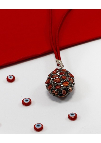 Parlak Kırmızı Doğal Taşlı Araba Dikiz Ayna Süsü, Yeni Araba Hediyesi