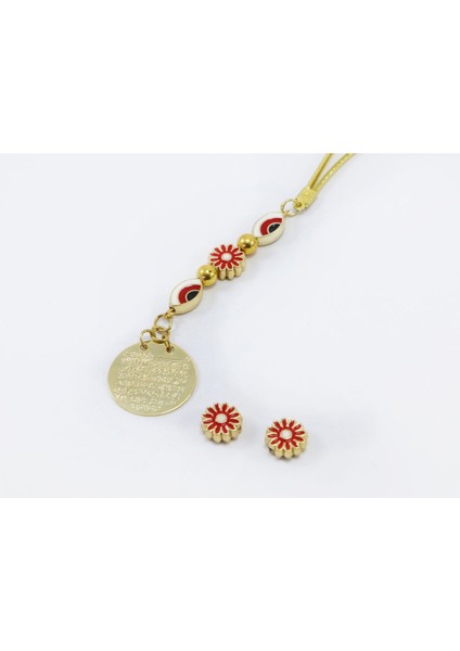 Küçük,elips Nazar Boncuklu Çerçeveli Çiçek Metal Ayetel Kürsi Araba Dikiz Ayna Süsü, Gold Renkli fiyatları