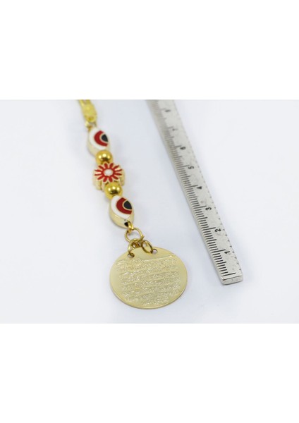 Küçük,elips Nazar Boncuklu Çerçeveli Çiçek Metal Ayetel Kürsi Araba Dikiz Ayna Süsü, Gold Renkli fırsatları