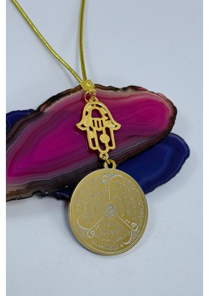 Altın Kaplama Hamse Fatıma Ana Eli Çift Taraflı Ayetel Kürsi, Felak Nas Ihlas Dikiz Ayna Süsü fırsatları