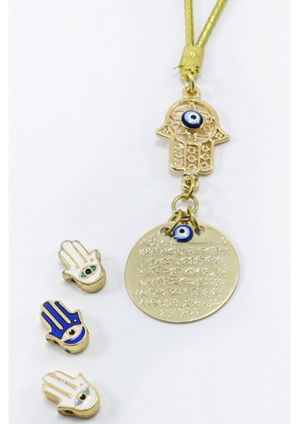 Küçük Hamse Fatıma Ana Eli Metal Ayetel Kürsi Araba Dikiz Ayna Süsü, Gold Renkli