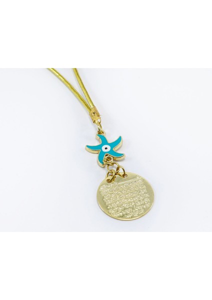 Mavi Deniz Yıldızı Metal Ayetel Kürsi Araba Dikiz Ayna Süsü, Gold Renkli fiyatları